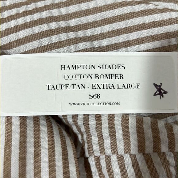 Vici Hampton Shades taupe & white sear sucker sleeveless romper NWT size XL - Picture 10 of 13
